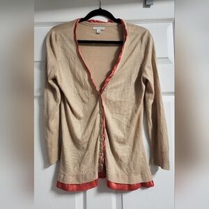 Ny&Co - Tan Cardigan with Coral Silk Trim- Size M